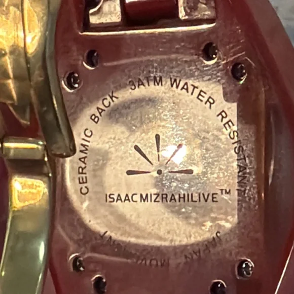 Isaac Mizrahi Live Red Ceramic Watch Gold Tone Accent Bracelet Style - Picture 2 of 6